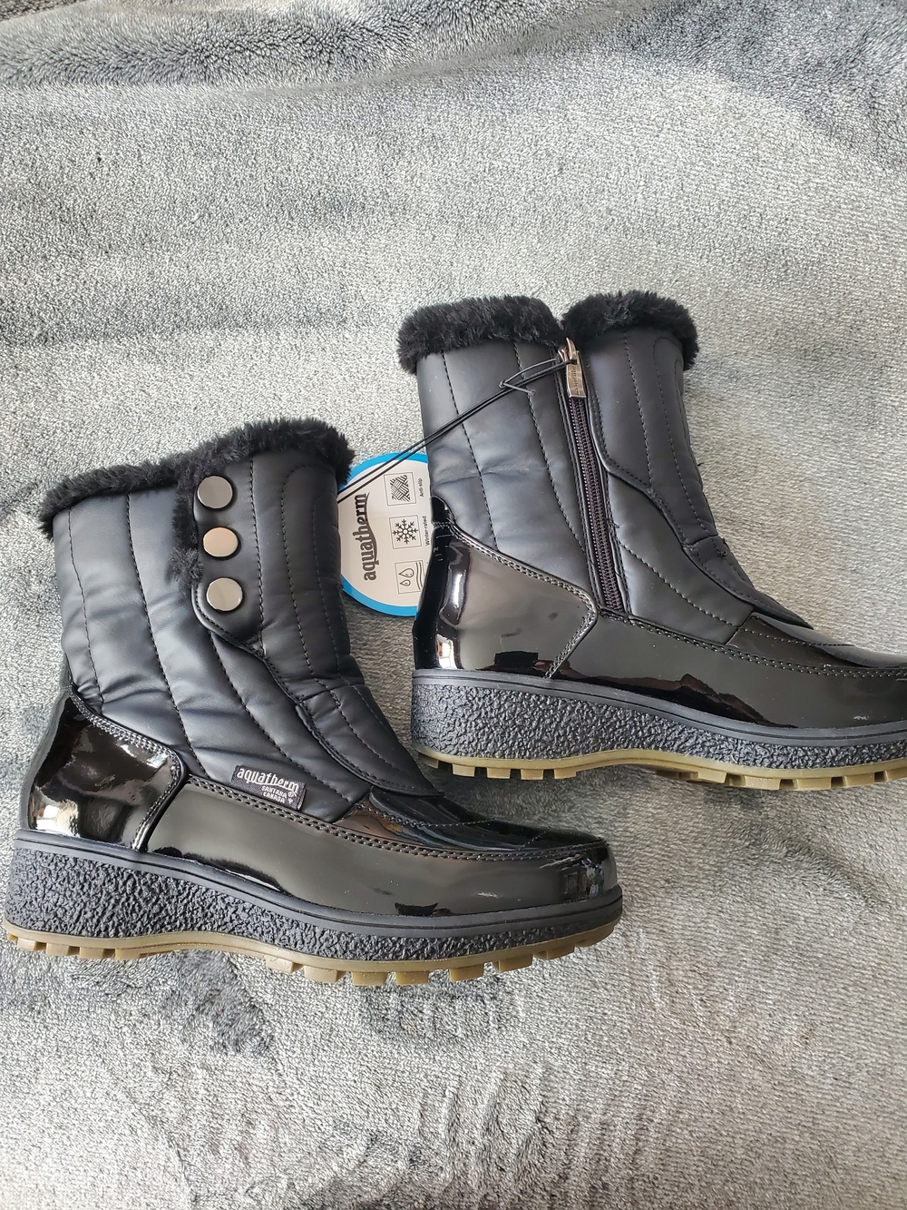 Aquatherm Women's Black Insulated Winter Boots with Faux Fur Waterproof 8